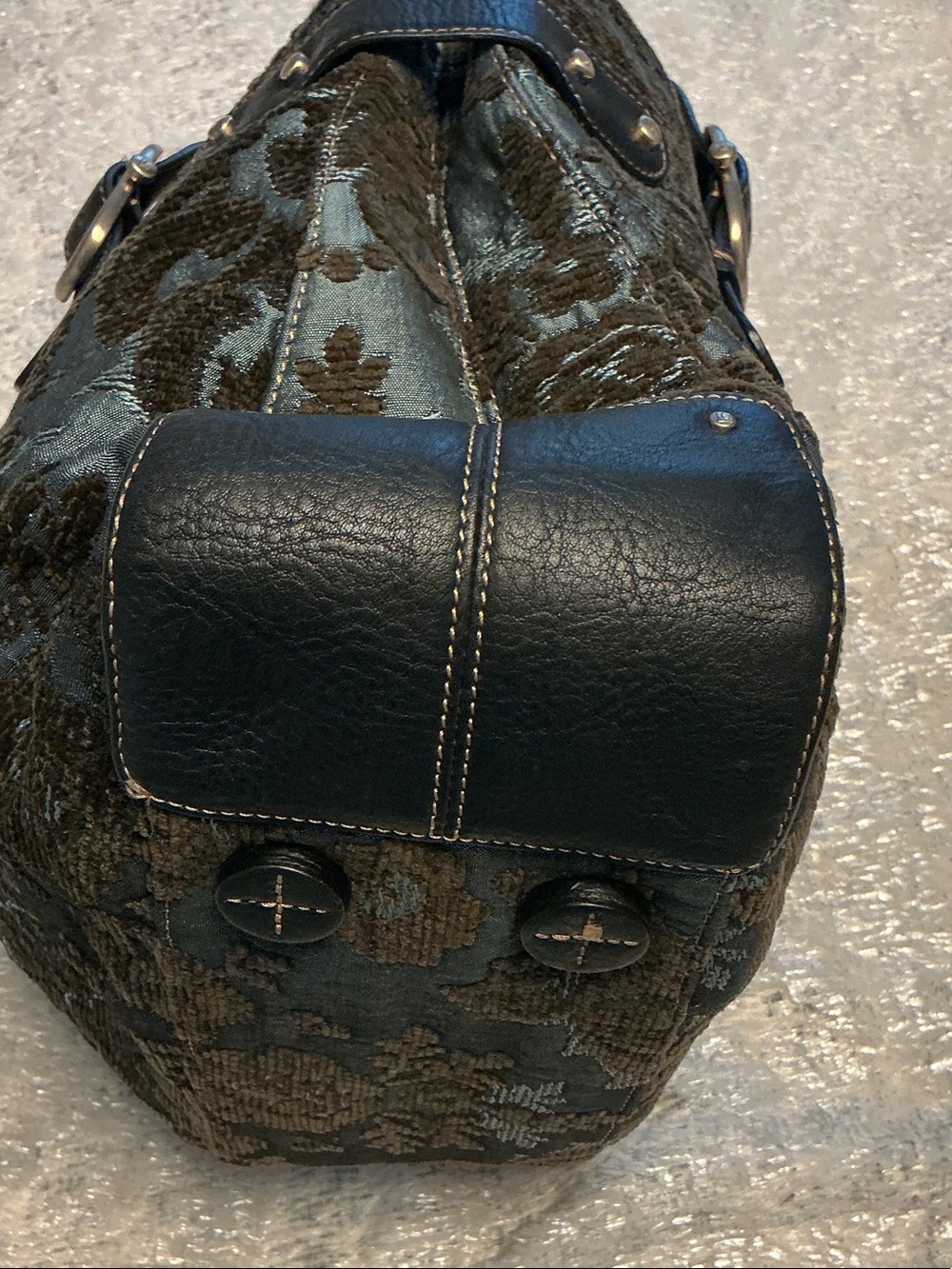 Liz Claiborne Brown and Teal Damask Shoulder Bag - Picture 4 of 11